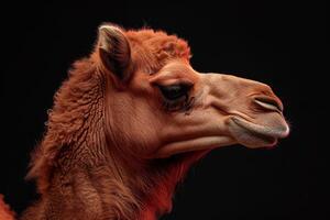 A close up of a camel's head photo
