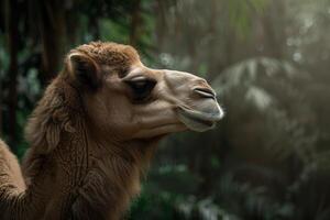 A close up of a camel in the jungle photo