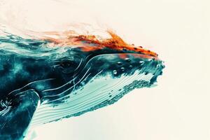 A whale is swimming in the water with a splash of water photo