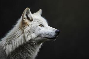 White wolf portrait on black background photo