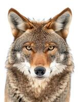 A close up of a coyote looking at the camera photo