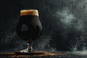 A glass of dark beer on a table photo