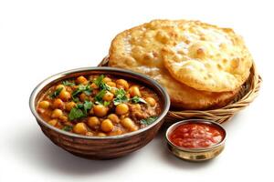 Indian food with bread and chickpeas in a bowl photo