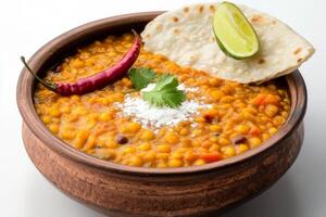 Indian lentil soup with pita bread photo
