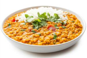 Indian lentil curry with rice in a bowl photo