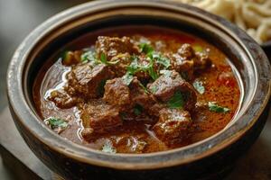 Indian beef curry in a bowl photo