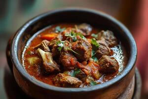 A bowl of stew with meat and vegetables photo