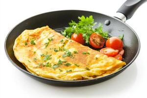 Omelet with tomato and parsley on white background photo
