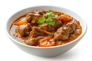 Beef stew in a bowl on a white background photo