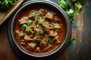 Indian beef curry in a bowl photo