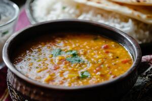 Mixed vegetable dal with rice photo