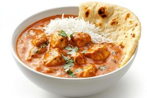 Chicken tikka masala in a bowl with rice photo