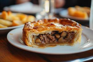 A close up of a pie on a plate photo