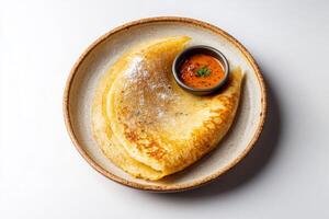 Indian crepes with sauce on a white plate photo