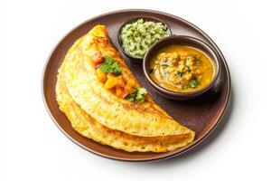 Indian omelette with curry and vegetables on a plate photo