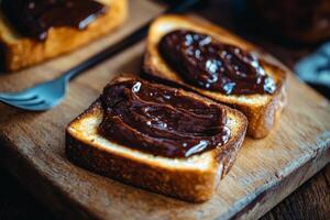 Toast with peanut butter spread on it photo