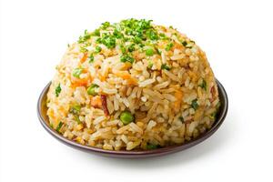A plate of rice with vegetables and peas photo