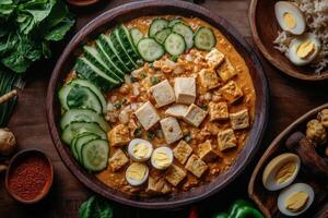 Chicken curry with tofu and vegetables photo