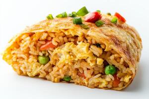 A close up of a rice roll with vegetables photo