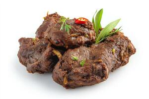 A pile of meat with herbs and spices photo