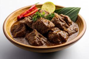 Kangkung beef stew in a wooden bowl photo