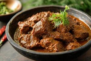 Indian beef curry in a bowl photo