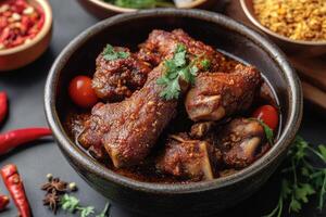 Chicken wings in a bowl with spices and other ingredients photo