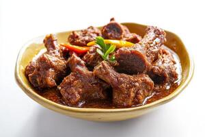 A bowl of meat with sauce and garnish photo