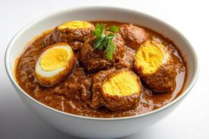Indian chicken curry with boiled eggs photo