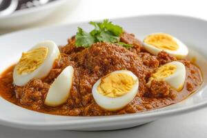 A plate of food with eggs and meat photo