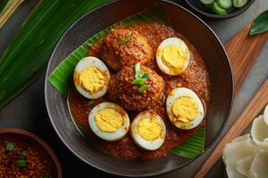 Malaysian chicken curry with egg photo