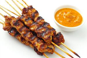 Grilled chicken satay with peanut sauce photo