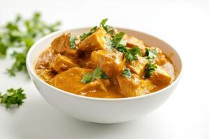 Chicken tikka masala in a white bowl photo