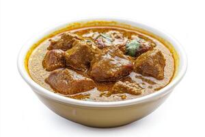 A bowl of curry with meat and spices photo