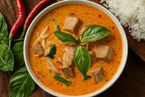 Thai curry with beef and basil photo
