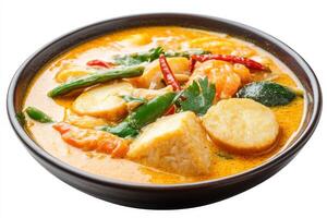 Thai curry with vegetables and tofu in a bowl photo