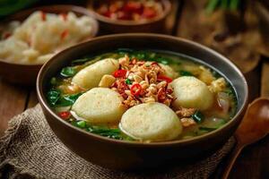 Chicken dumplings in a bowl photo