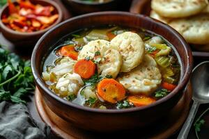 Kosher soup with dumplings photo