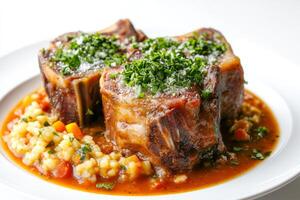 A plate of food with meat and vegetables on it photo