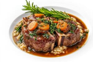 A plate of meat with carrots and parsley photo