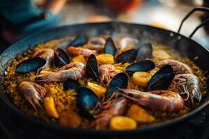 Paella in a pan photo