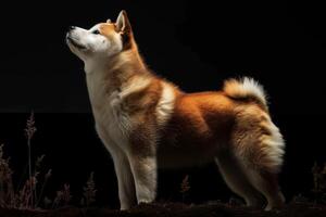 A dog standing on a hill in the dark photo