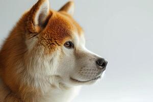 A close up of a dog with a white background photo