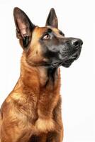 A belgian malinois dog looking up at something photo