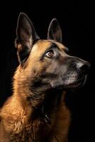 A german shepherd dog is looking up at the sky photo