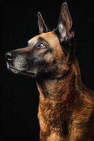 A dog with blue eyes is looking up photo