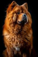 A chow chow dog is sitting on a black background photo