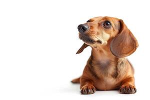 A dachshund dog is sitting on the floor photo