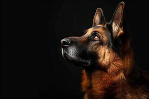 German shepherd dog portrait on black background photo