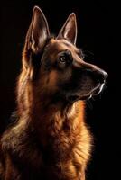 A german shepherd dog is looking up at the sky photo